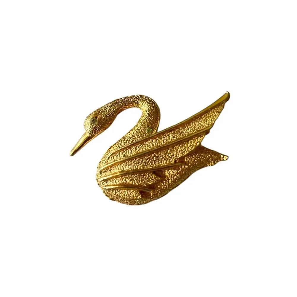 Vintage DuBarry Fifth Avenue Gold Textured Swan Brooch